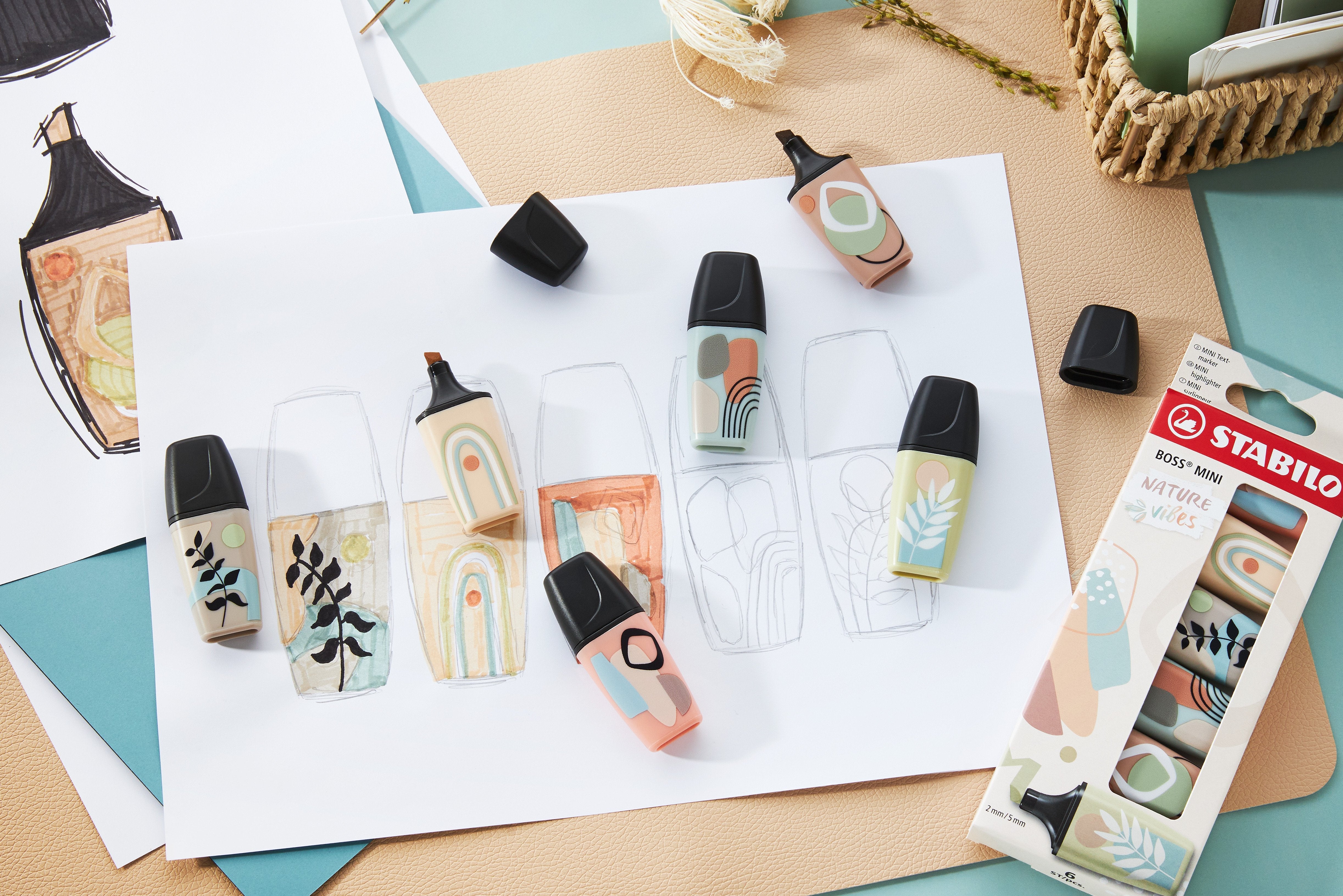 Stabilo Boss Mini Naturevibes Pack De 6 Marcadores Fluorescentes - Trazo Entre 2 Y 5mm - Tinta Con Base De Agua -