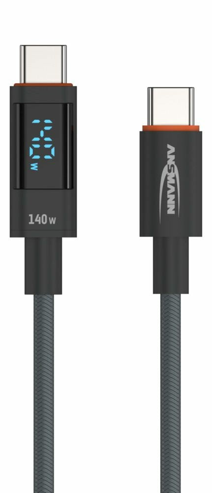 Cable Ansmann Usb 2.0 , Usb-C Stecker > Usb-C Stecker (Anthrazit, 2,0 Meter, Pd 3.1, Laden Mit Bis Zu 140 Watt, Gesleevt, Integriertes Led Display) 1700-0171