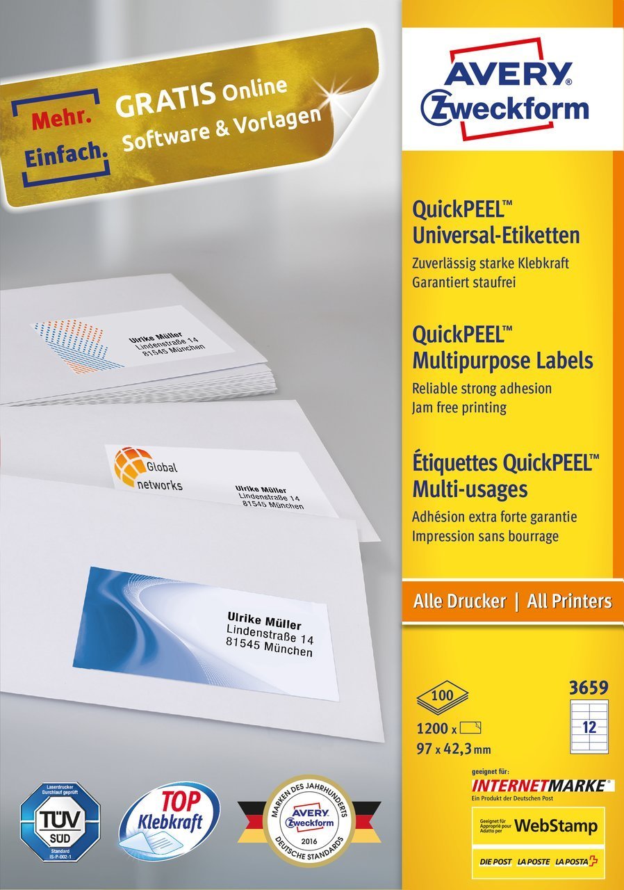 EAN 4004182036594 - Avery 3659 etiqueta autoadhesiva Rectángulo Permanente Blanco 1200 pieza(s) imagen 2