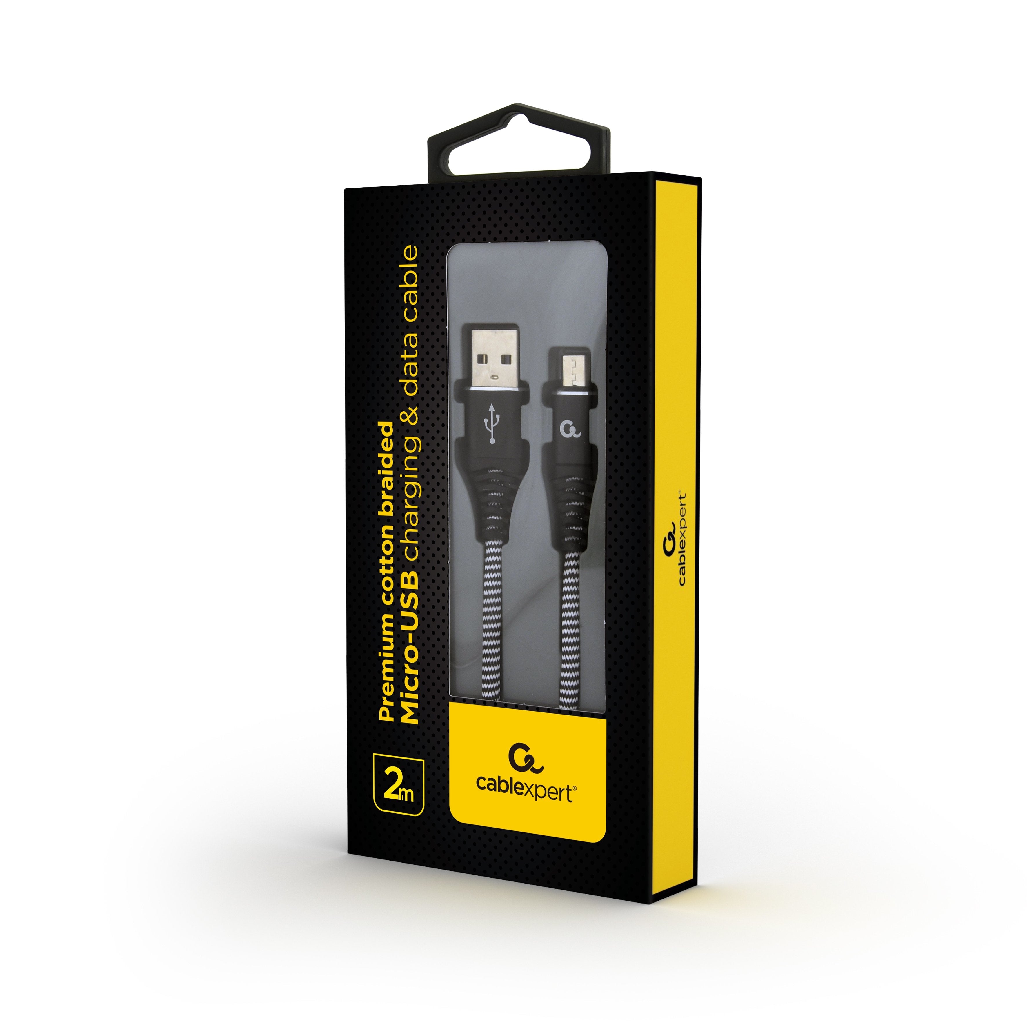 Gembird Cable De Carga Y Datos Micro-Usb Trenzado Premium, 2m, Negro / Blanco