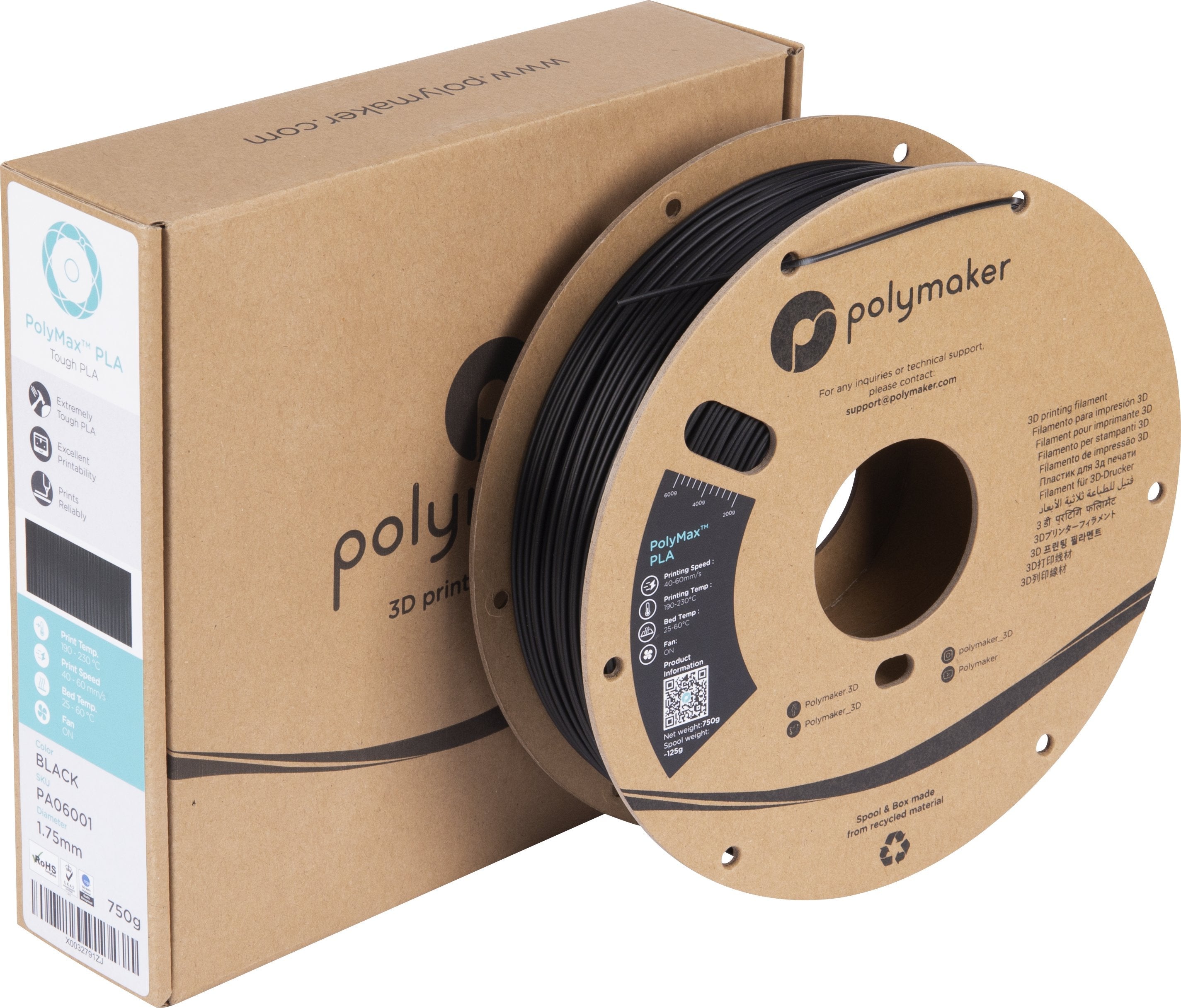 Tough Pla 1,75mm Negro 0,75kg