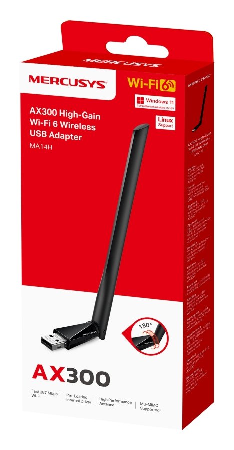 Mercusys Ma14h Ax300 High-Gain Wi-Fi 6 Wireless Usb Adapter