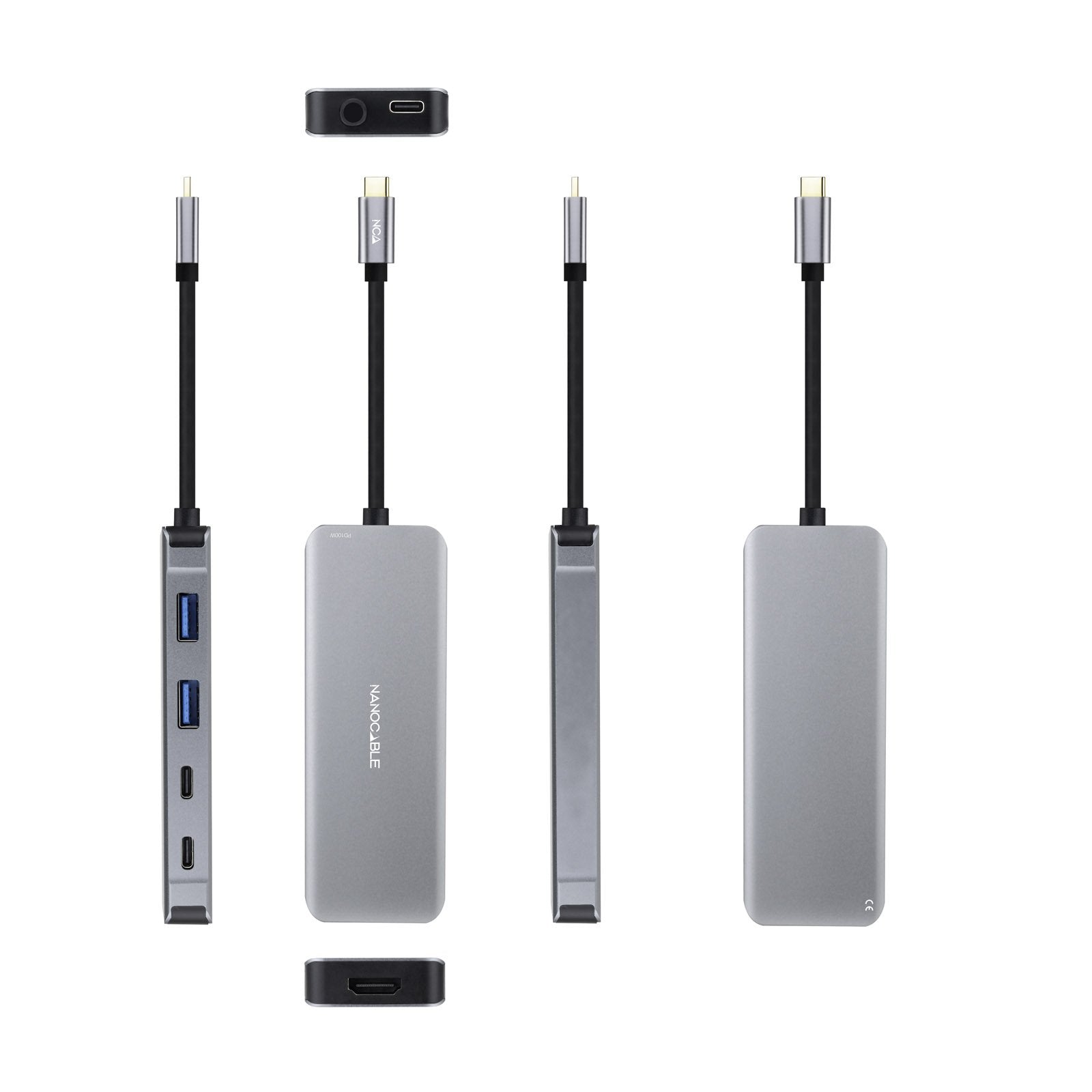 Nanocable Hub Usb-C 6 En 1 - Conversor Usb-C 3.2 Gen1 5g A 2 X Usb-A + 2 X Usb-C + Hdmi + Usb-C Pd 100w - Aluminio - 15
