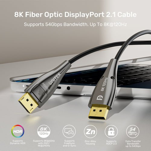 Unitek C1631abk01-20m 8k Fibra Óptica Displayport 2.1 Cable 20m