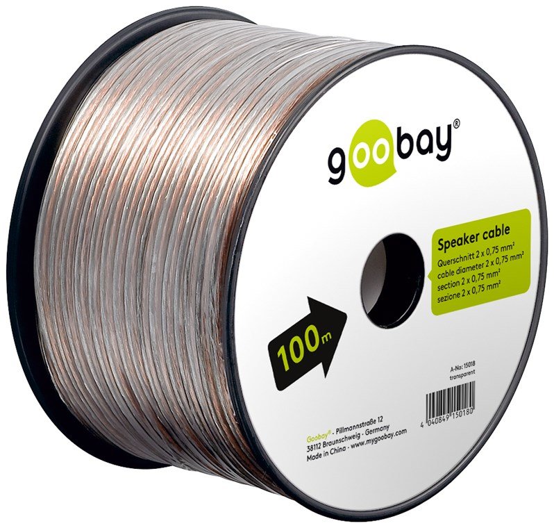 Bobina De 100 Metros Cable Altavoz Transparente 2x0,75mm Cca-Pvc Cpr Eca Goobay