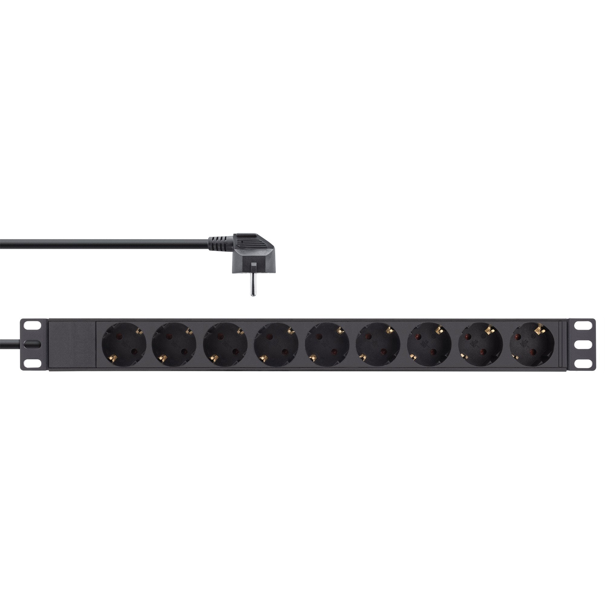 Regleta Inline De 19", Contacto De Protección De 9 Vías, Sin Interruptor, 2 M, Negro