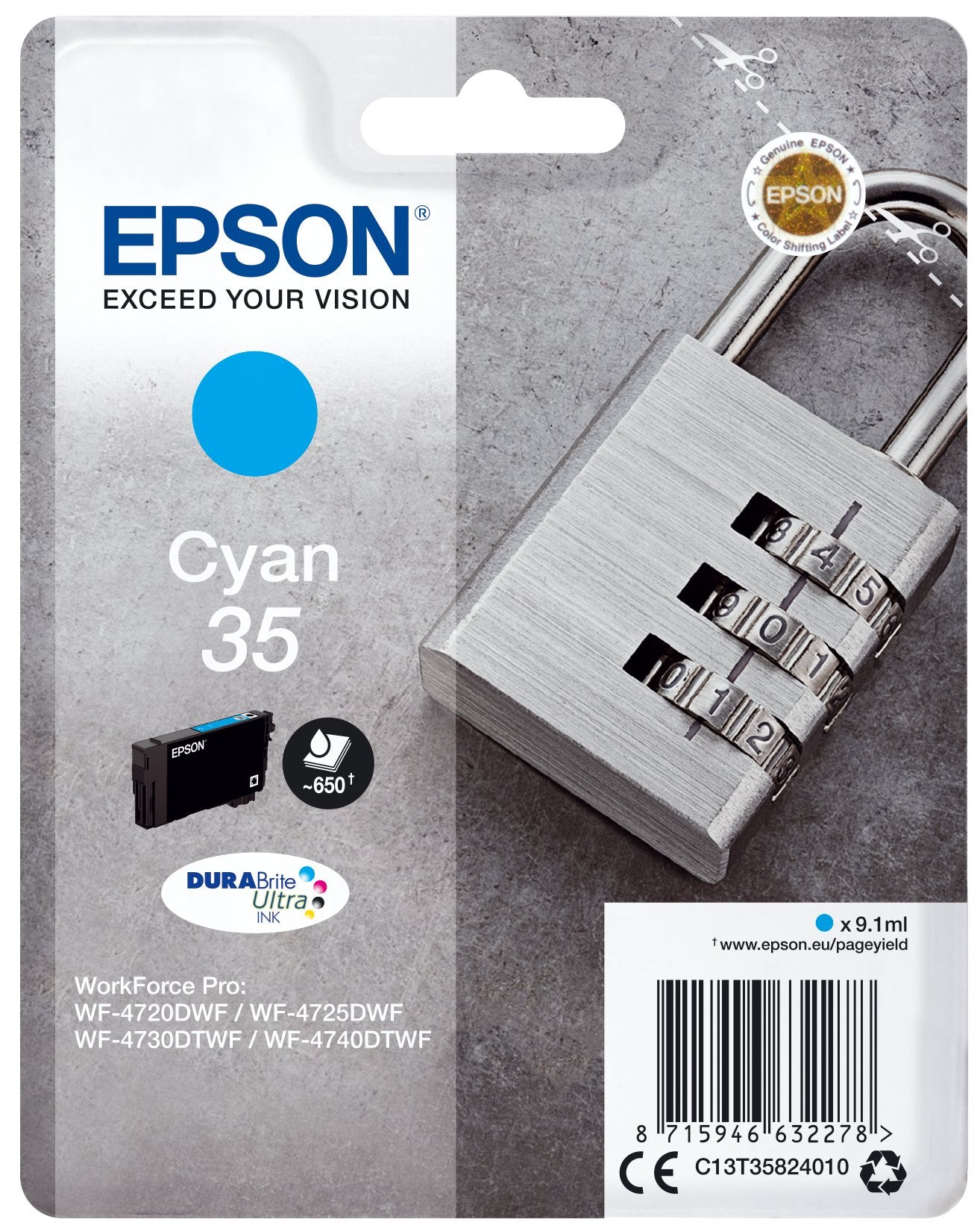 EAN 8715946632278 - Epson Padlock C13T35824010 cartucho de tinta 1 pieza(s) Original Rendimiento estándar Cian imagen 1