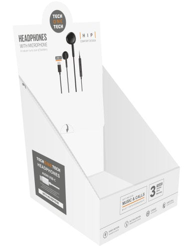 Expositor De Auriculares Tech One Tech Eartech Tec1303 Con Micrófono Usb Tipo-C Incluye 5 Auriculares Blancos Y 5 Auriculares Negros