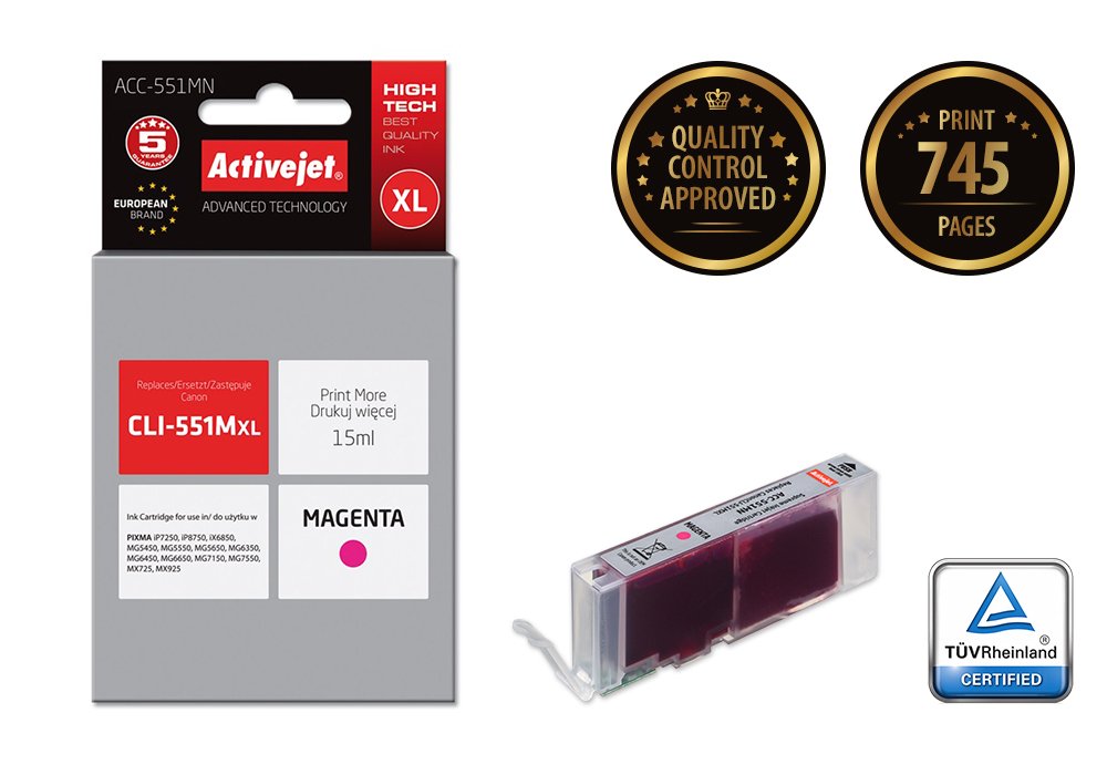 EAN 5901443017639 - Activejet ACC-551MN cartucho de tinta 1 pieza(s) Compatible Alto rendimiento (XL) Magenta imagen 1