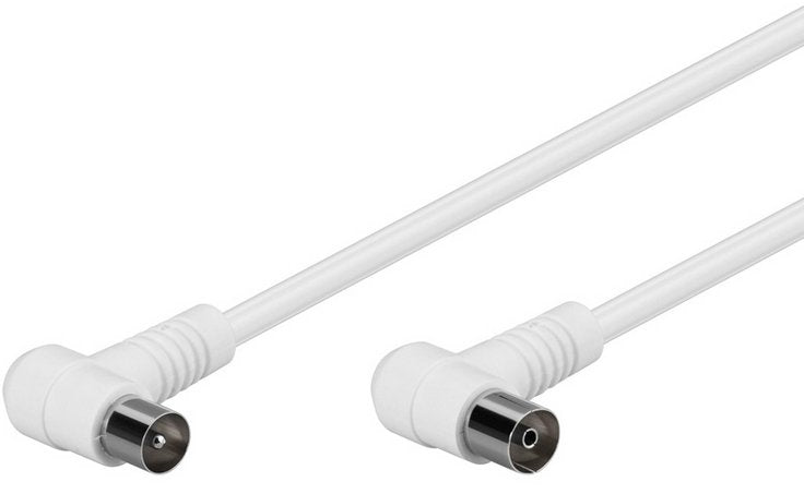 Cable De Antena De 1,5m Coaxial Macho 90° A Coaxial Hembra 90° <80 Db Doble Malla Blanco Bulk Goobay