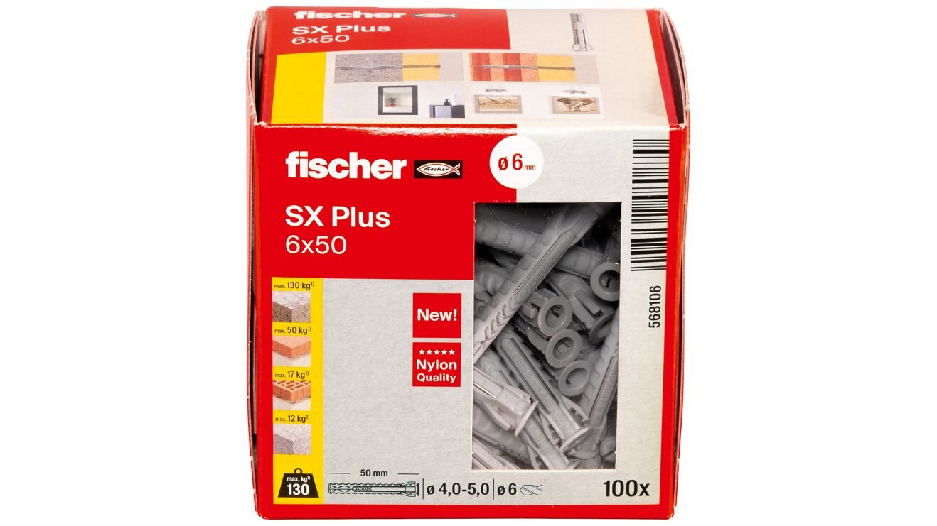EAN 4048962480870 - Fischer 568106 tornillo de anclaje y taco 100 pieza(s) Anclaje de expansión 50 mm imagen 4