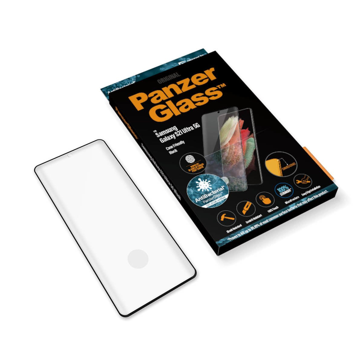 Panzerglass 7258, Protector De Pantalla, Samsung, Galaxy S21 Ultra, Resistente A Rayones, Antibacteriano, Transparente