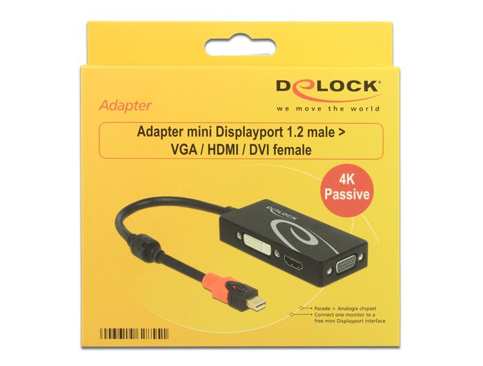 Delock Adapter Mini Displayport 1.2 Stecker > Vga Hdmi Dvi Buchse 4k Passiv Schwarz