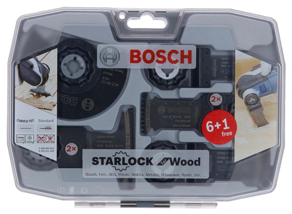 Juego Sierra Hojas Bosch Starlock Juego De Madera 6+1 (7 Piezas, Para Herramientas Multifuncionales) 2608664623