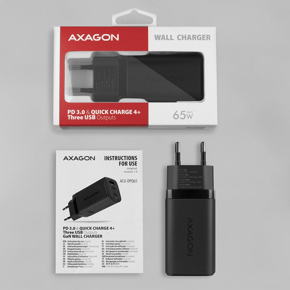 Cargador Acu-Dpq65, 2x Usb-C, 1x Usb-A, Pd3.0/Qc4+/Pps, 65w - Negro