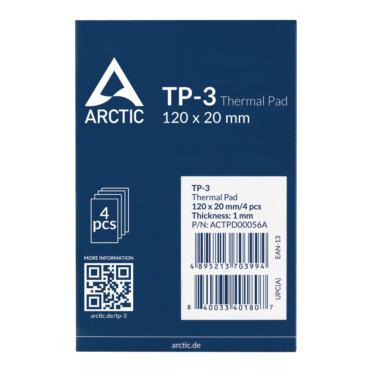 Arctic Thermal Pad Tp-3 120x20mm, T:1.0mm, Pack De 4pcs
