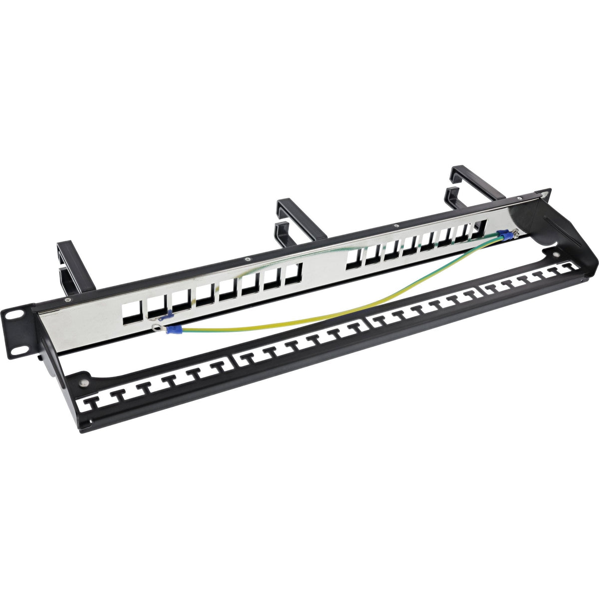 Inline® Patch Panel Cat.6a 16-Way, With 3 Brackets, 16 Keystones, 19", 1u, Nero