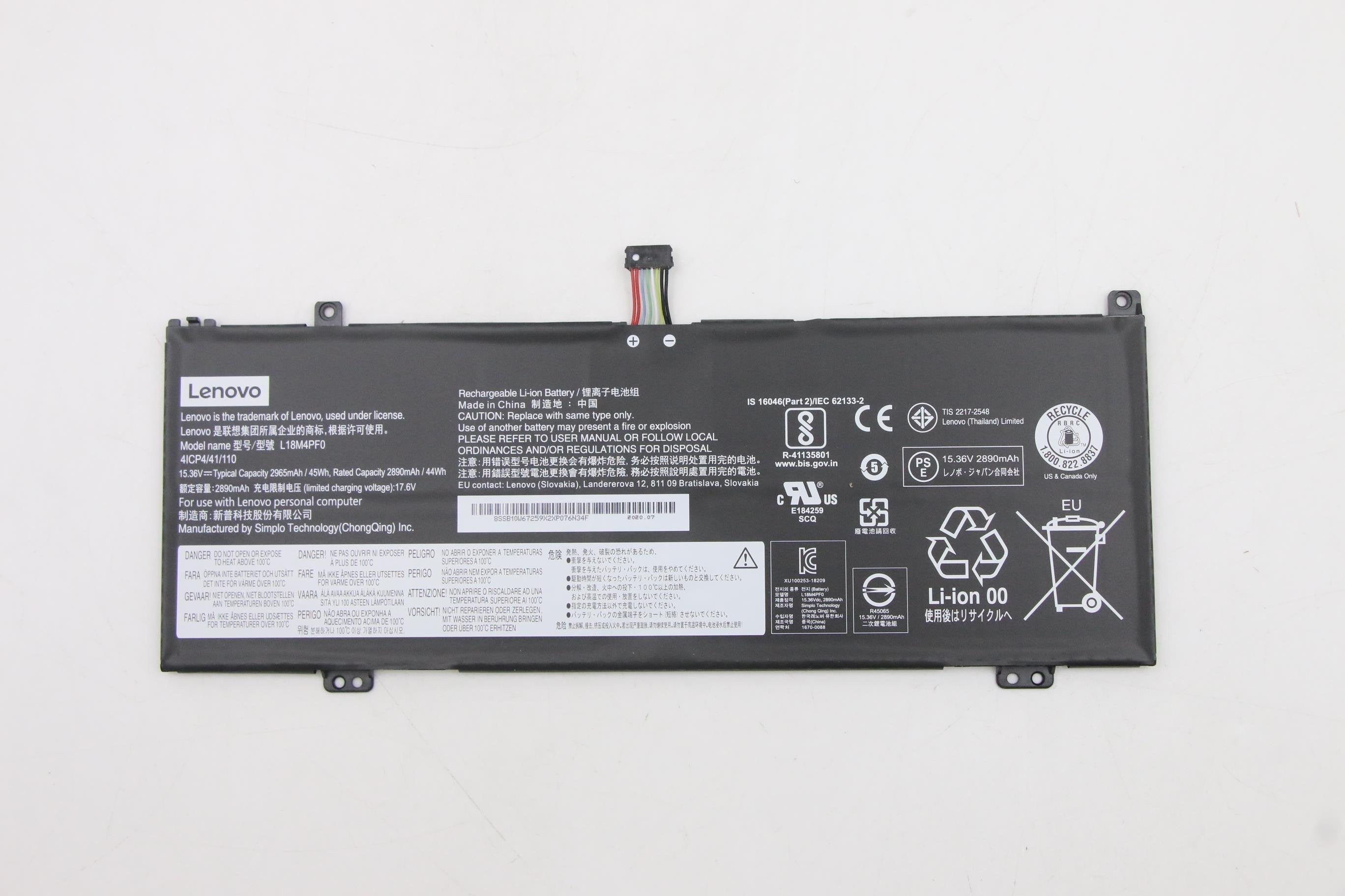 Sp/B L18m4pf0 15.36v45wh4cell - 5b10w67315, Battery, Lenovo - Warranty: 6m