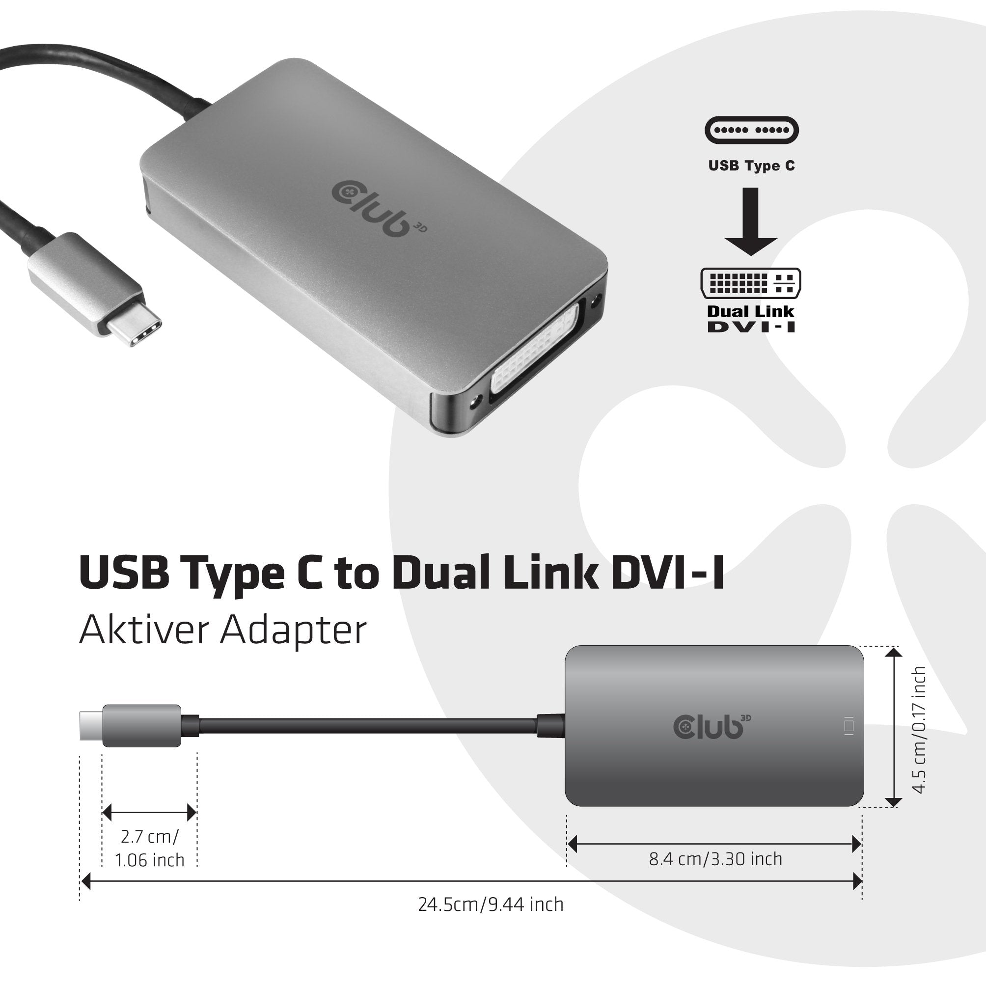 EAN 8719214471286 - CLUB3D cac-1510 USB C DVI-D Dual link Gris imagen 2