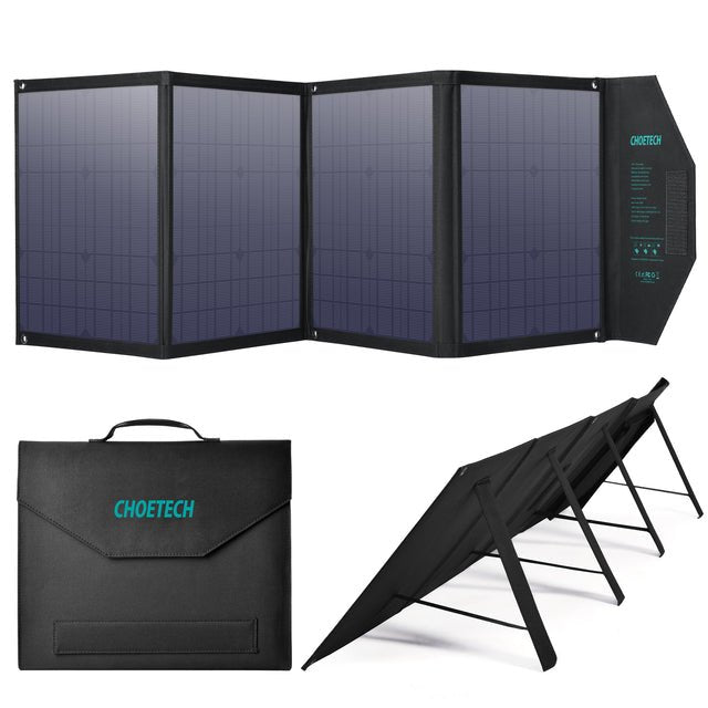 Choetech Duza Ladowarka Solarna 80w Rozkladana Dc, Usb C, 2x Usb Pd, Qc Czarna (Sc007)