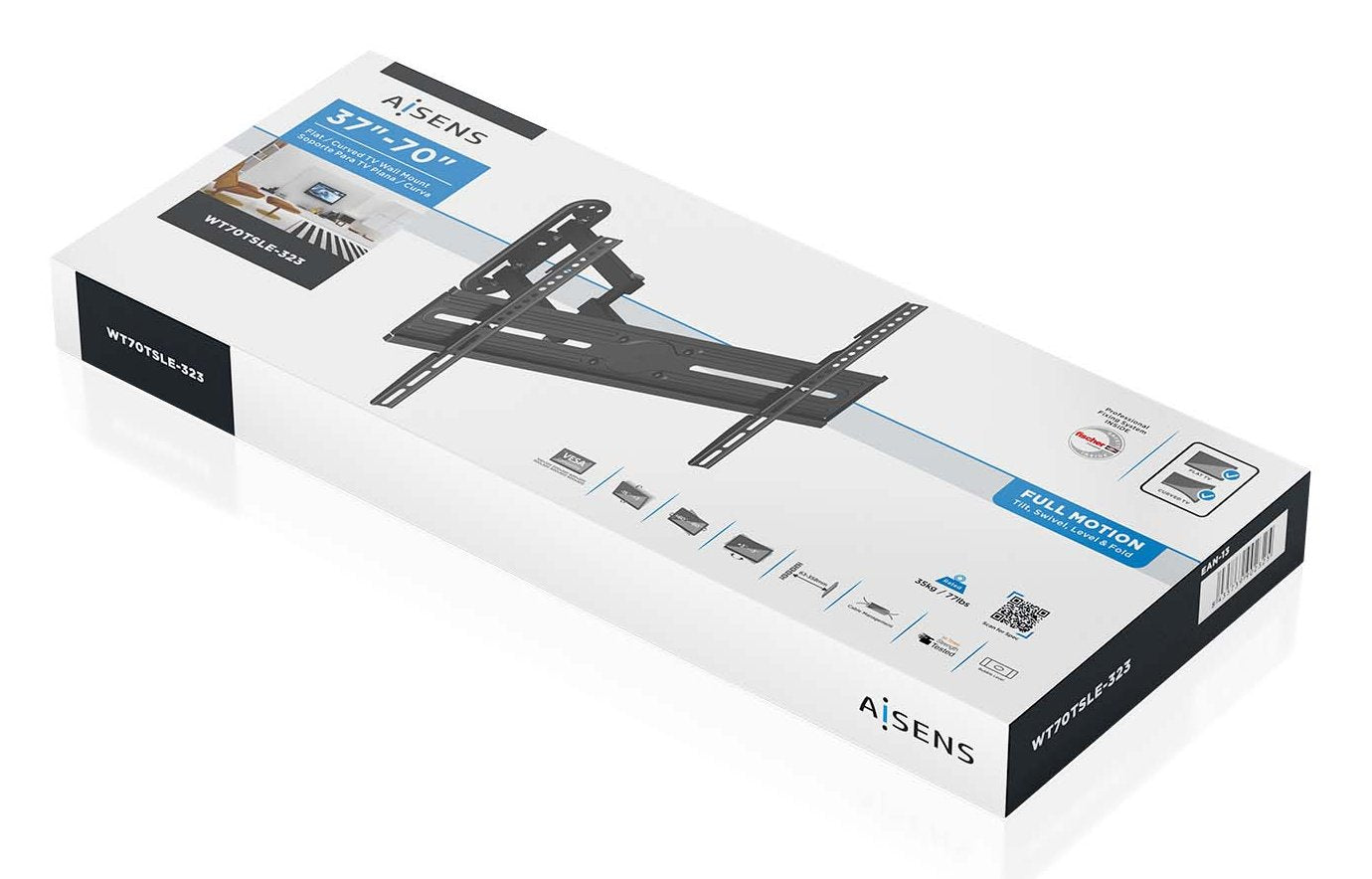 Aisens Soporte Eco Giratorio, Inclinable Y Nivelable Para Monitor/Tv 35kg De 37-70, Negro