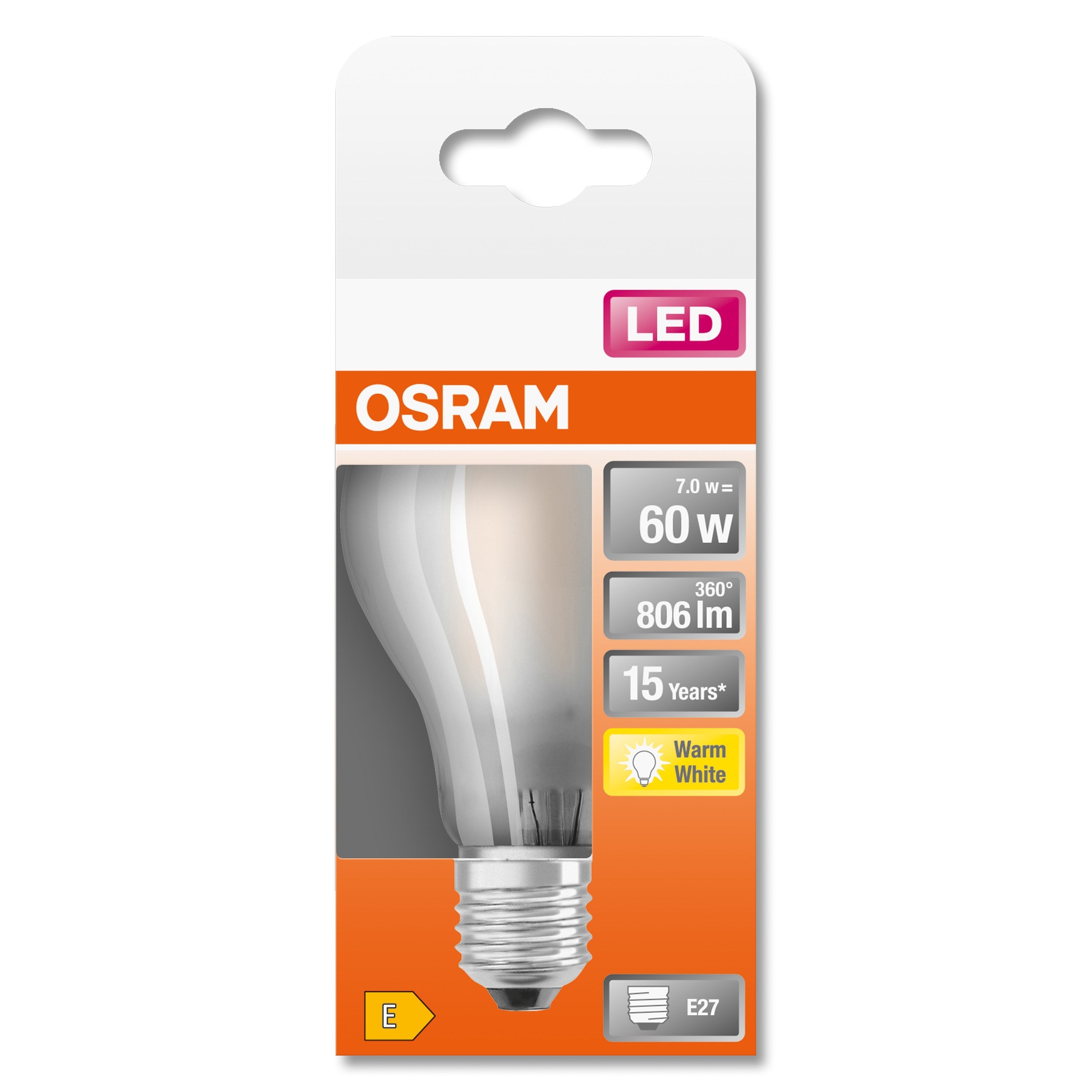 Osram Led Star Cl A Gl Fros. 7w 827 E27 806lm 2700k (Cri 80) 15000h A++ (Krabicka 1ks)