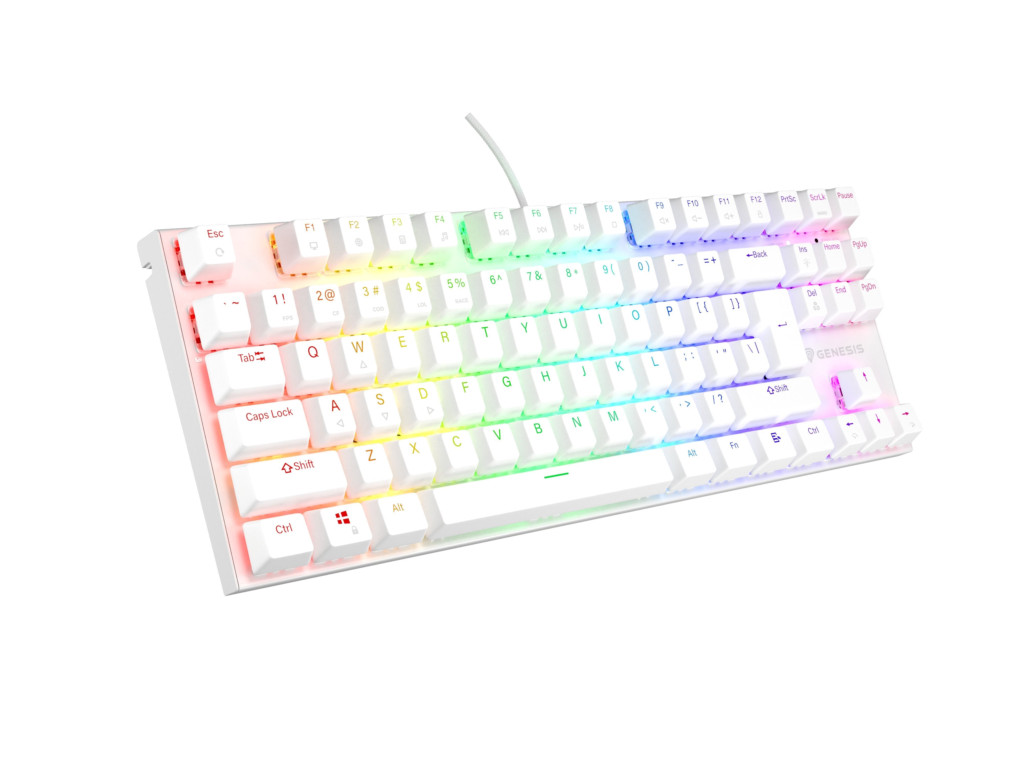 Teclado (Ingles) Mecánico Gaming Genesis Thor 303 Tkl Blanco Ee. Uu. Rgb