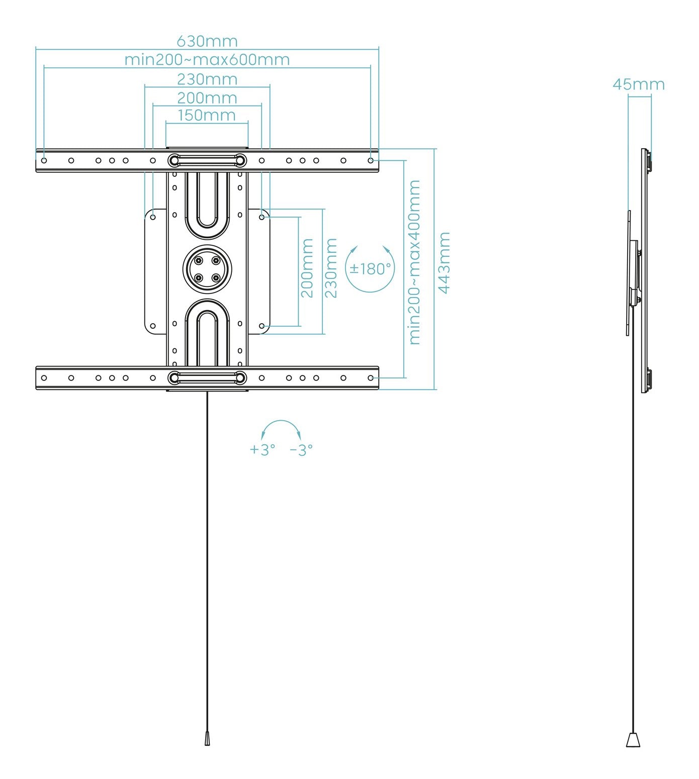 Soporte Pared 37-80 Rotación 360° Negro