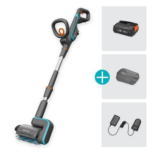 Limpiador Múltiple Inalámbrico Gardena Aquabrush Patio 18v P4a, Limpiador Para Suelos Duros Gris/Turquesa, Batería Li-Ion 2,5ah P4a, Power For All Alliance 14841-20