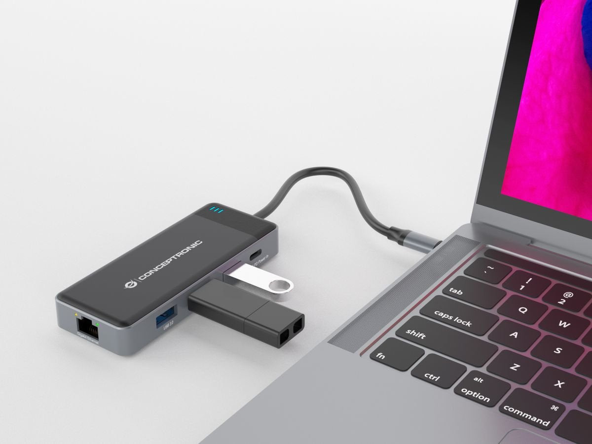 Adaptador Usb-C 7in1 Conceptronic Hdmix2 Usb-C Pd 100w Usb-A Rj45 Gigabit Donn14g