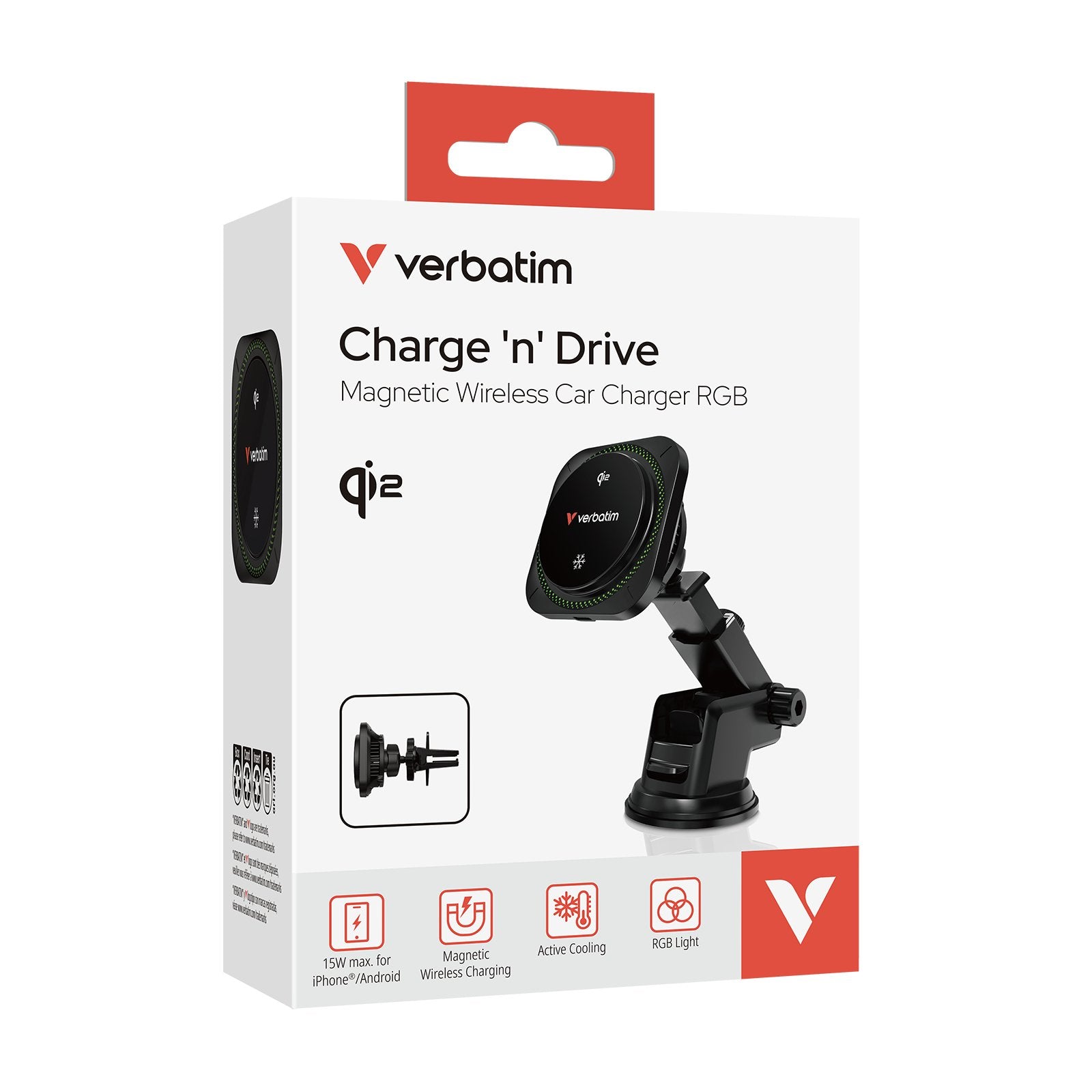 EAN 0023942318606 - Verbatim Charge 'n' Drive Qi2 RGB Smartphone Negro USB Cargador inalámbrico Carga rápida Auto imagen 2