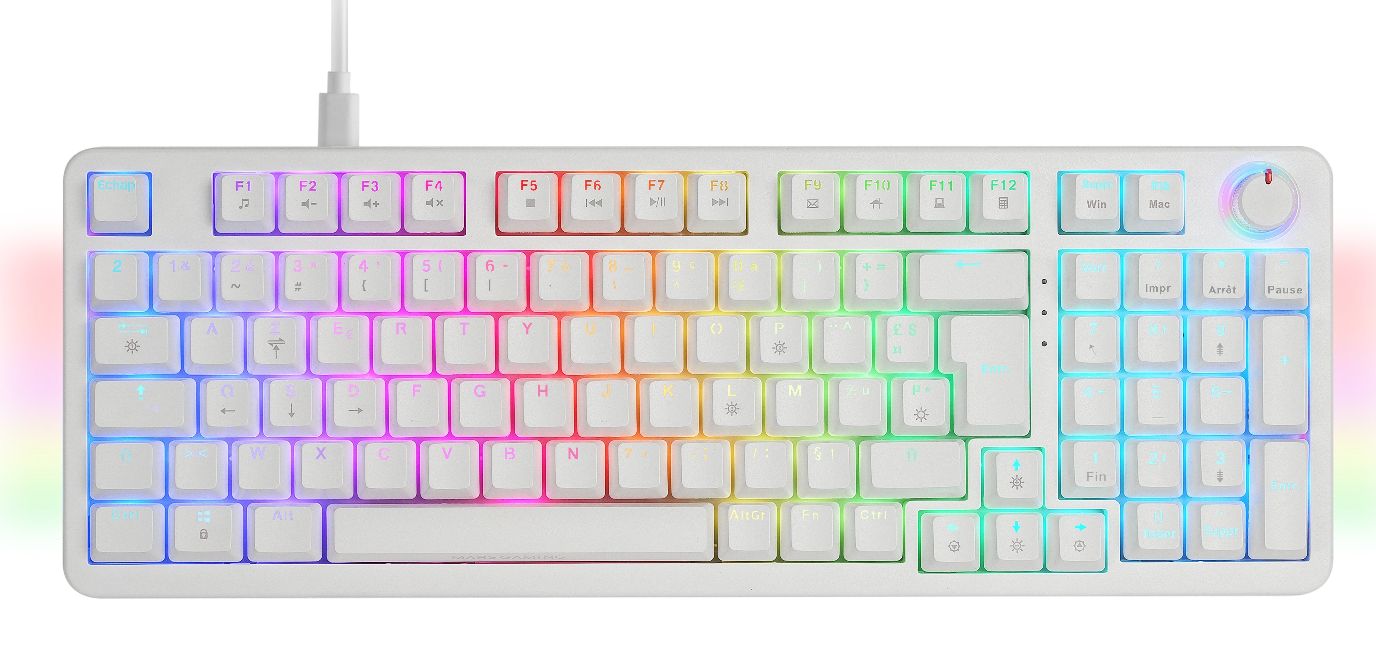 Teclado Mars Gaming Mkprowyfr Mecanico Rgb Silent Switch Rueda De Control Frances Color Blanco