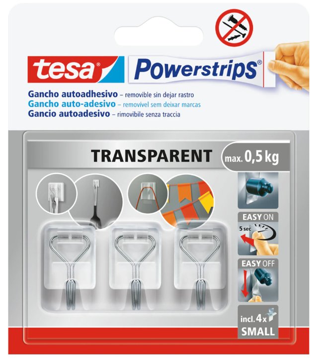 EAN 4063565404276 - TESA Powerstrips Interior Colgador Transparente 3 pieza(s) imagen 1