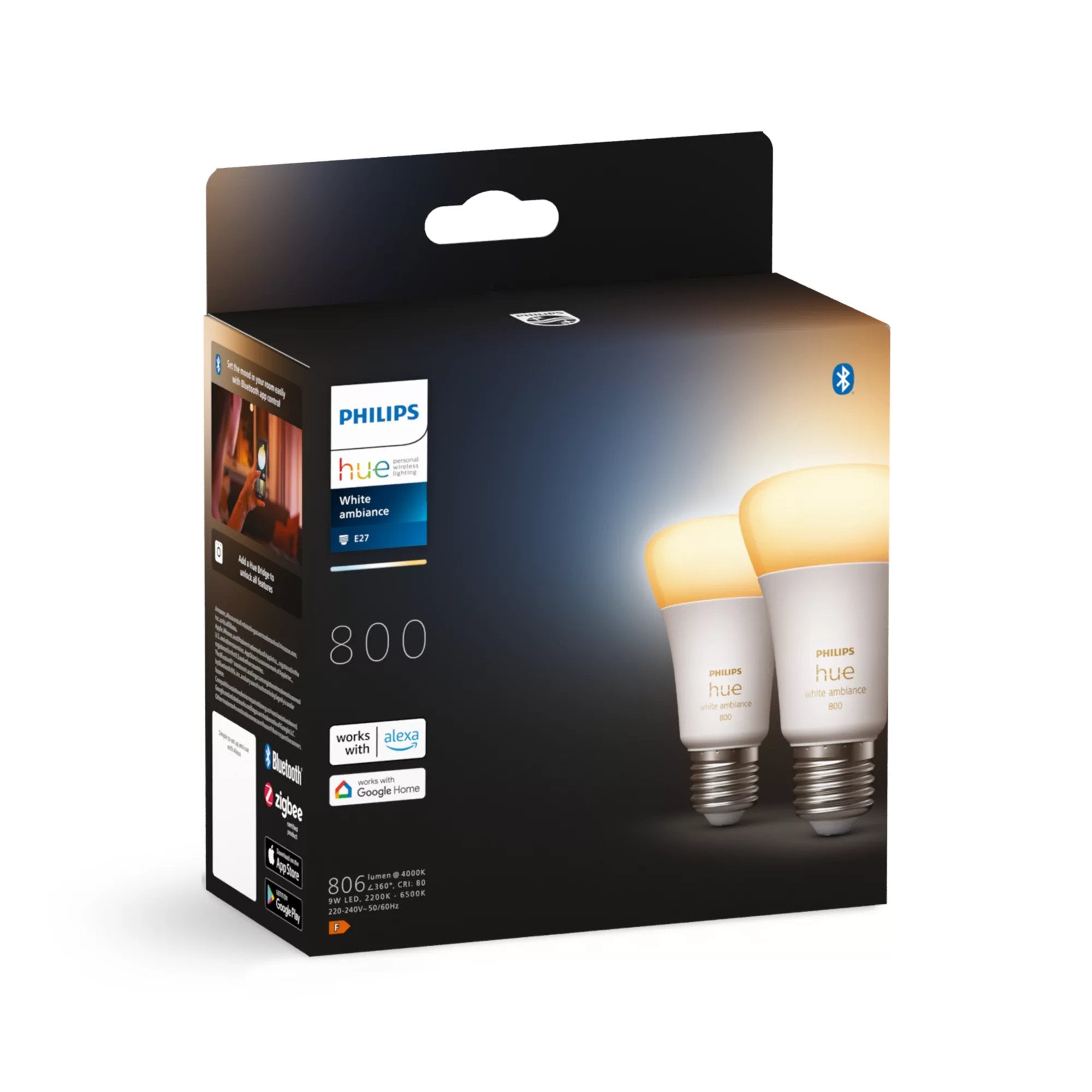 Philips Hue White Ambiance Bombilla Inteligente A60 - E27 - 800 (Paquete De 2)