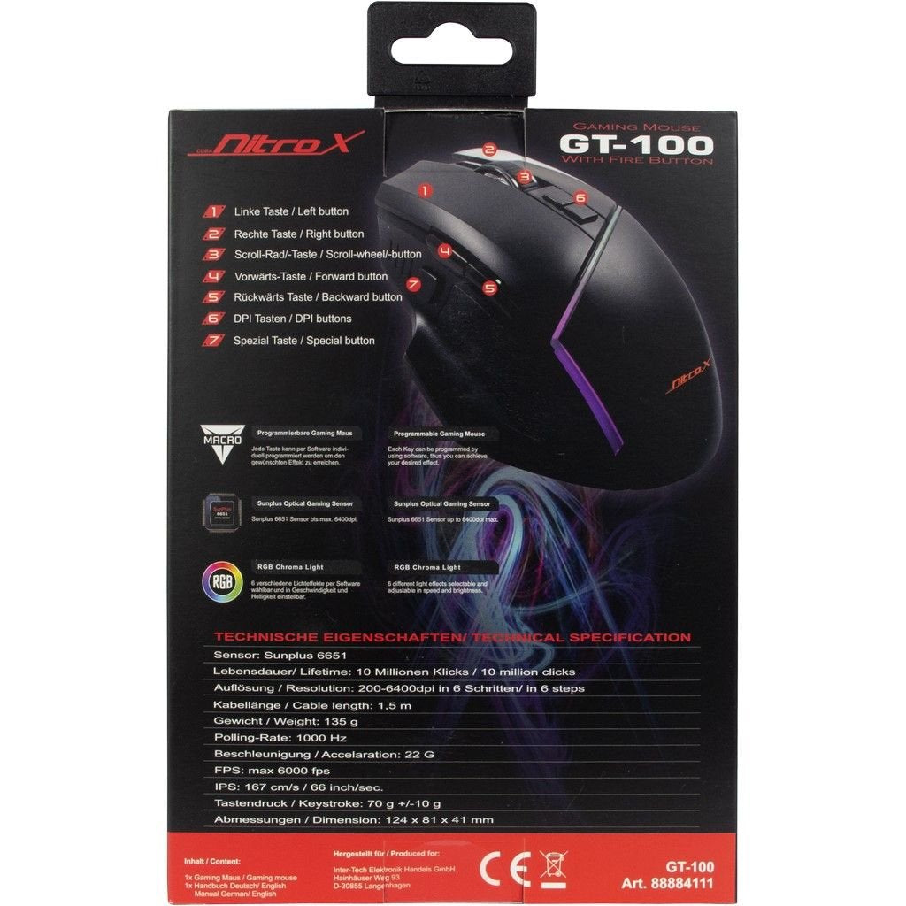 Inter-Tech Raton Gaming Gt-100 Rgb Con Cable Usb Negro Retail