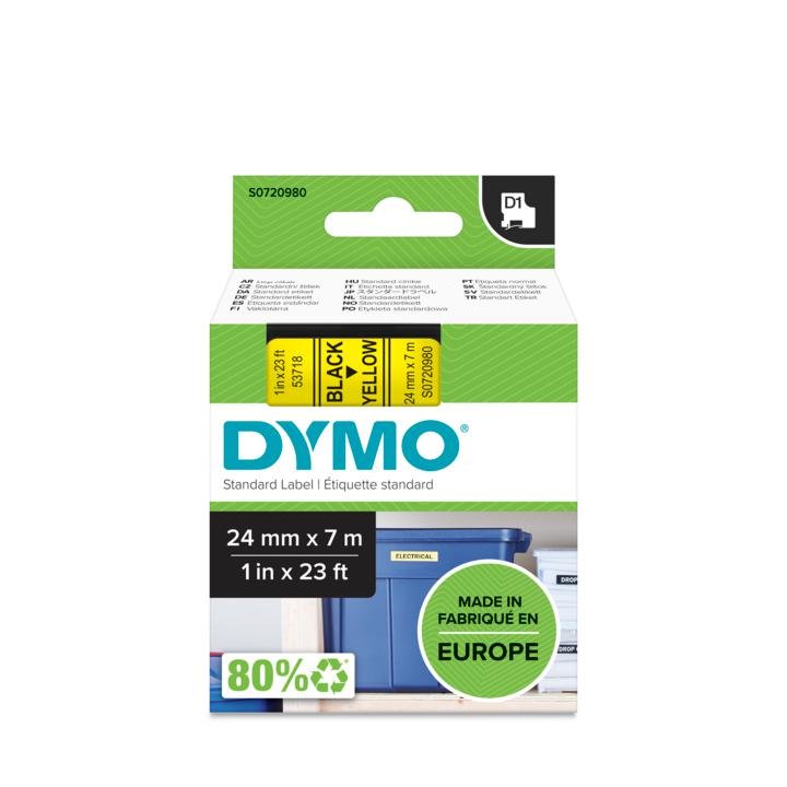 Dymo D1 - Etiquetas Estándar - Negro Sobre Amarillo - 24mm X 7m
