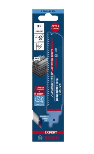 Hoja De Sierra De Sable Bosch Professional Expert 'Thick Tough Metal' S 955 Chc, 3 Piezas De Longitud 150 Mm 2608900366