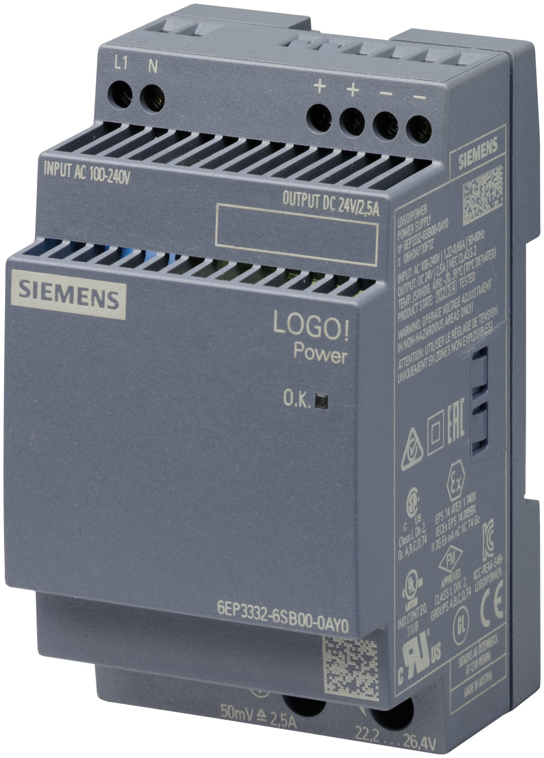 Siemens 6ep33326sb000ay0 Logo!Power 24v 2,5a Geregelte Stromversorgung