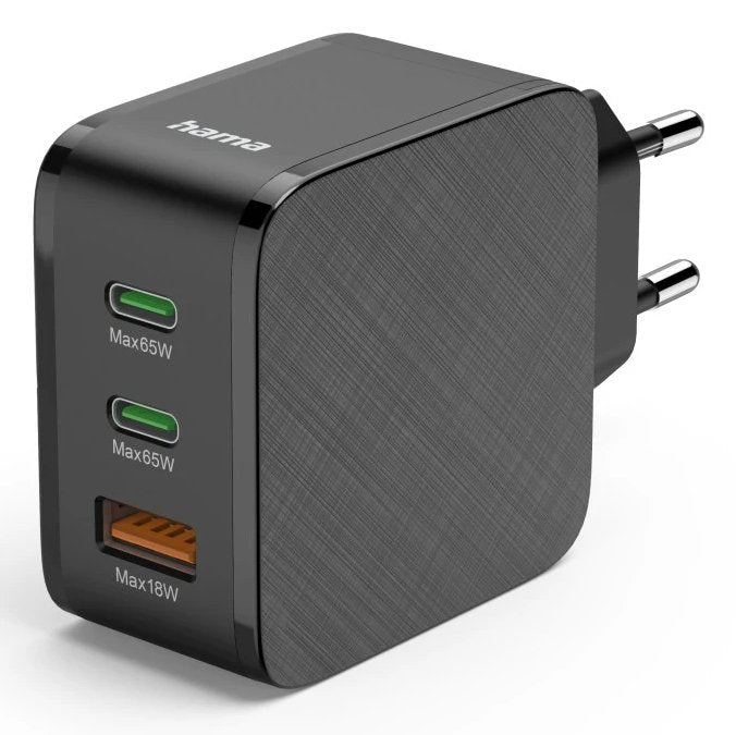 Cargador De Pared Hama - Potencia 65w - 2x Usb-C - Usb-A - Power Delivery - Qualcomm - Negro