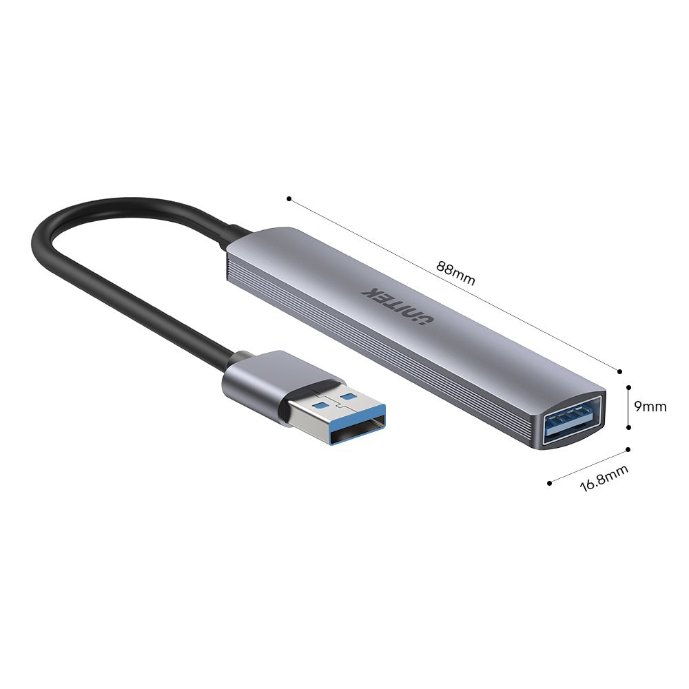 Unitek Hub Usb-A 1xusb-A 5 Gbps, 3xusb-A 2.0 Alu