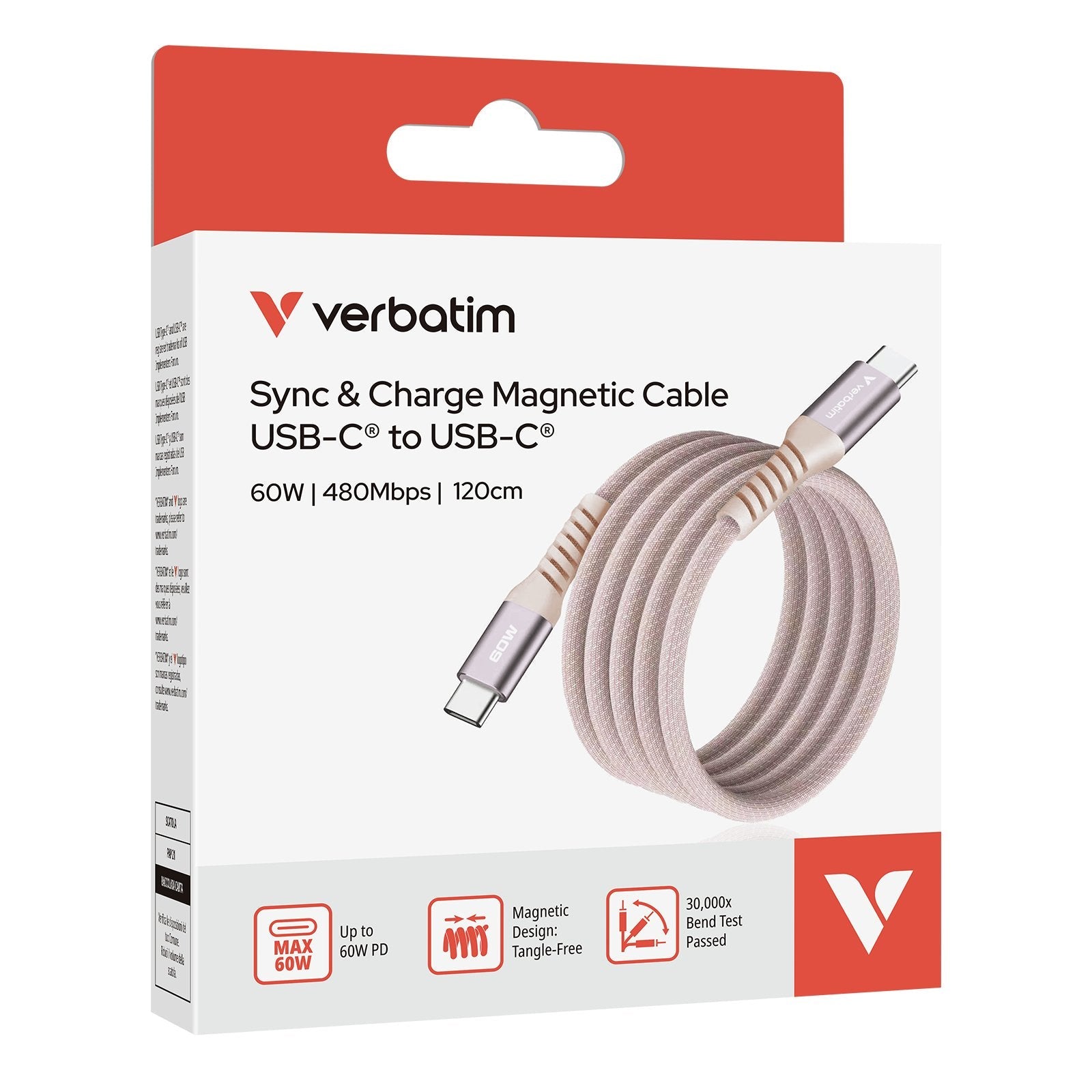 Verbatim Sync&Charge 60w 120cm Usb-C/Usb-C Magnetic Pink 31853