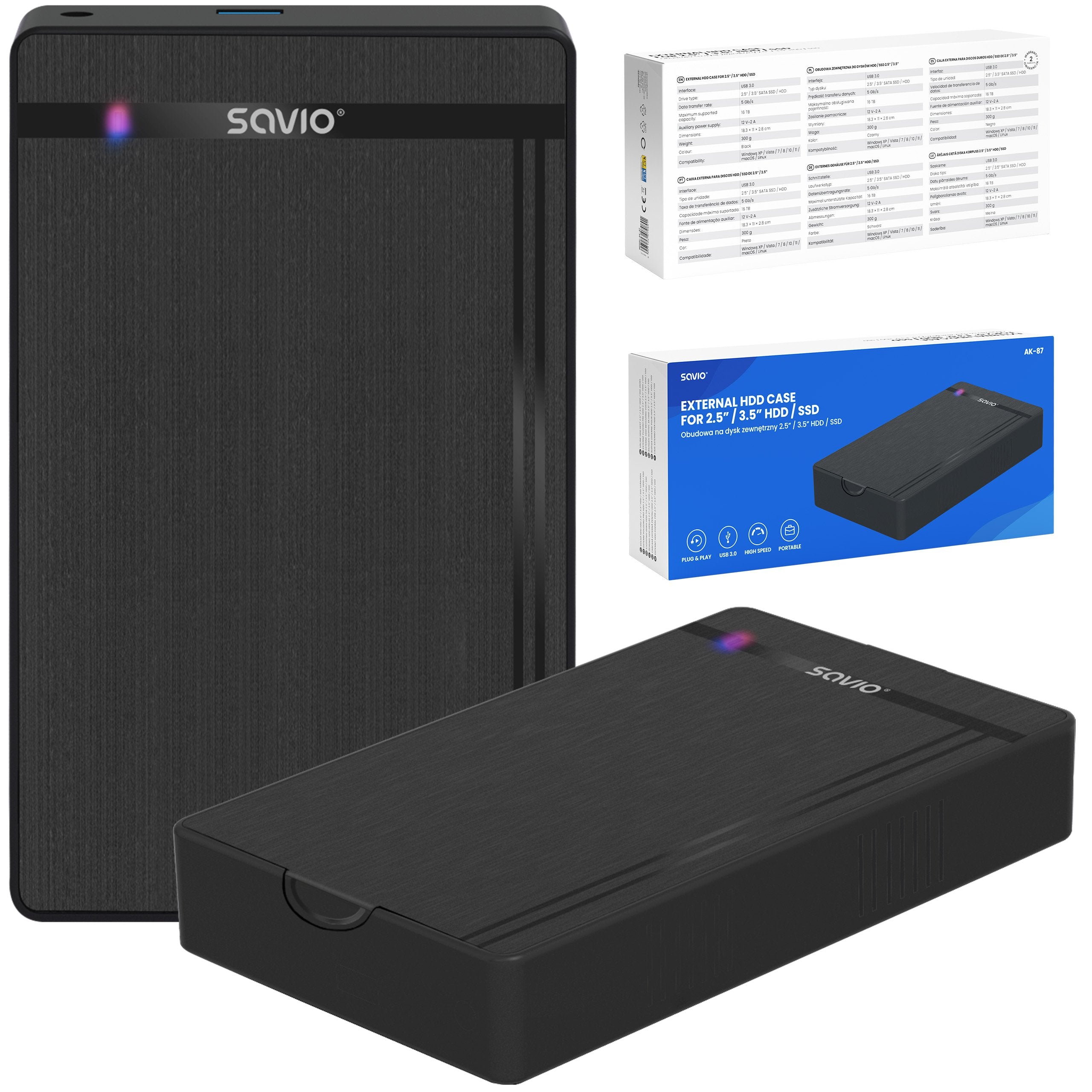 EAN 5905106070801 - Savio AK-87 caja para disco duro externo Carcasa de disco duro/SSD Negro 2.5/3.5" imagen 7