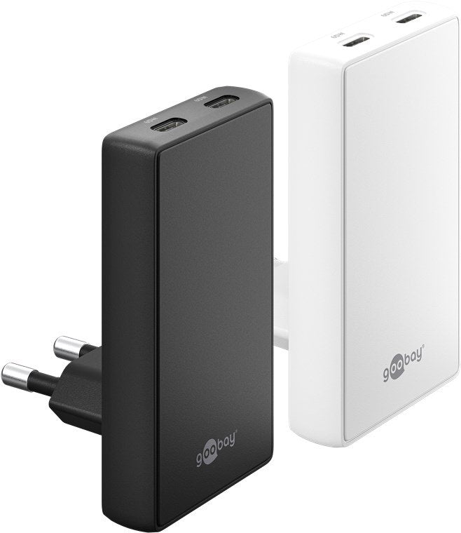Goobay Usb-C Pd Gan 90° Dual-Schnelladegerät 65 W (Blanco, 65 Watt) 75726