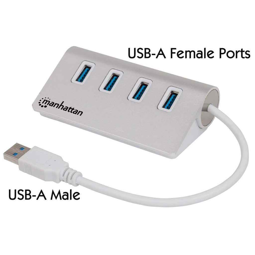 Manhattan Hub Usb 3.0 Superspeed De 4 Puertos Usb 3.0 Tipo-A 3.0, Chasis De Aluminio, Alimentado Por Bus
