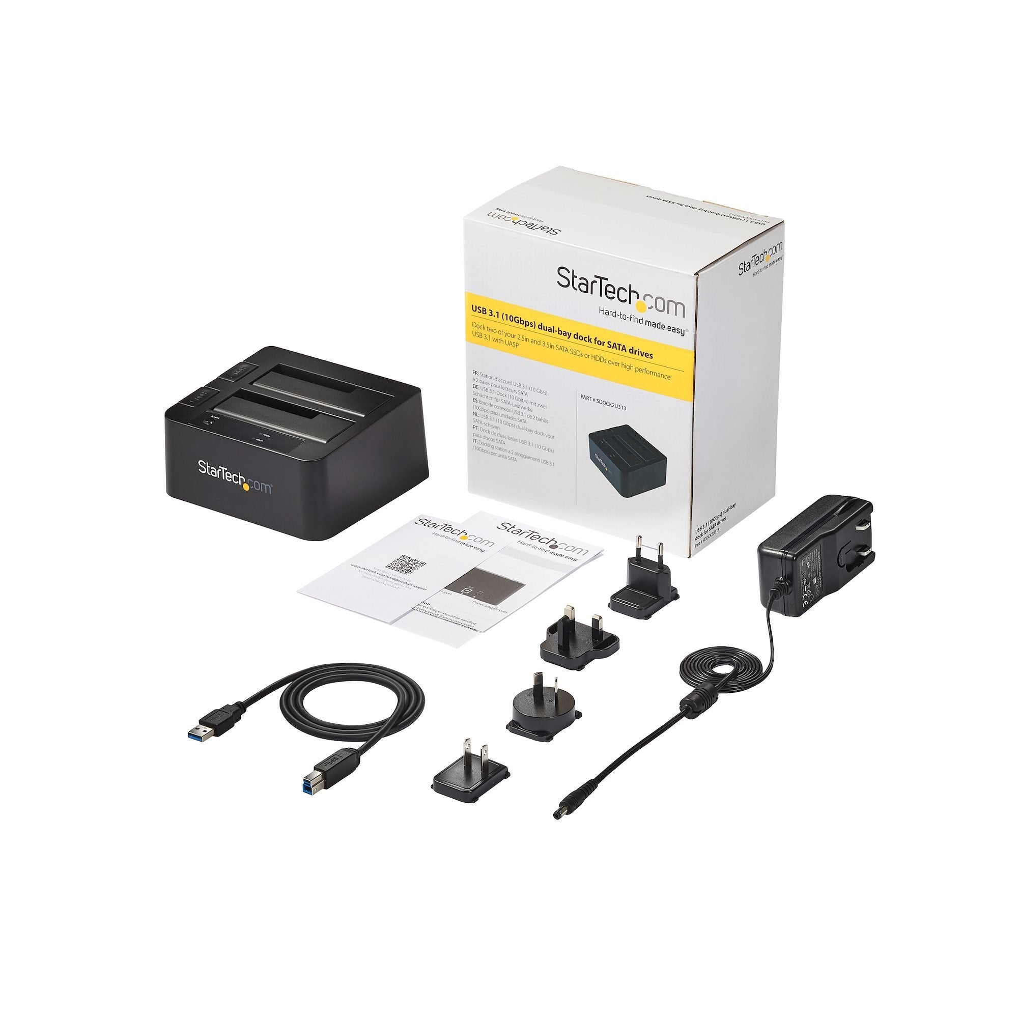 Startech.Com Base De Conexion Usb 3.1 (10gbps) Con Uas De 2 Bahias Para Disco Duro O Ssd Sata De 2,5 O 3,5 Pulgadas,2 Años