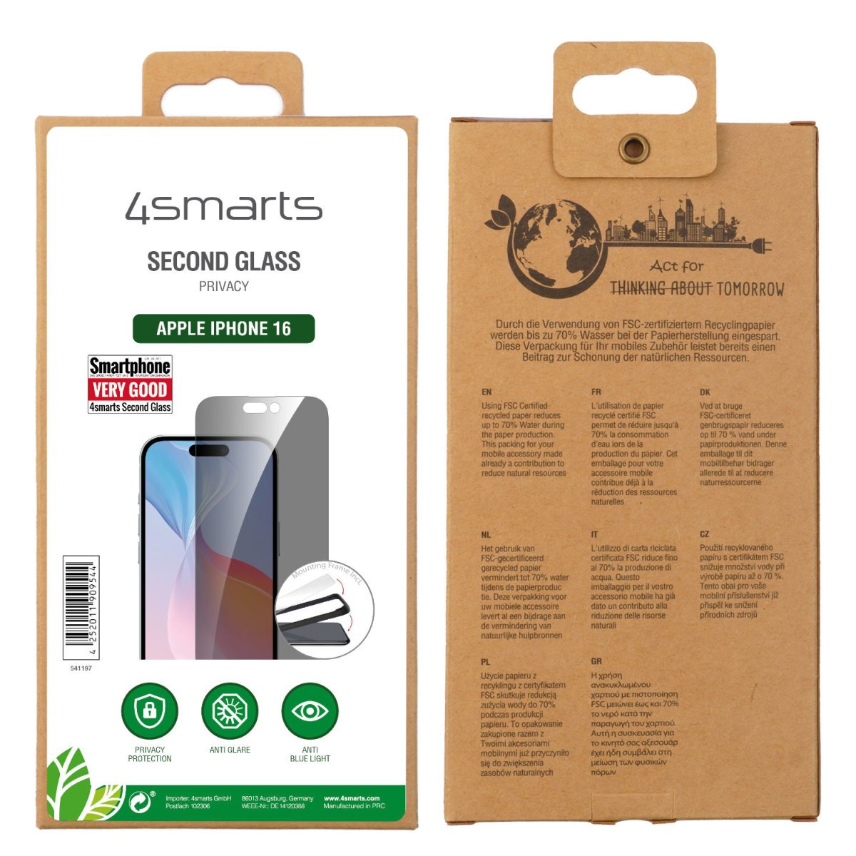 4smarts Second Glass Privacy Mit Montagerahmen Iphone 16