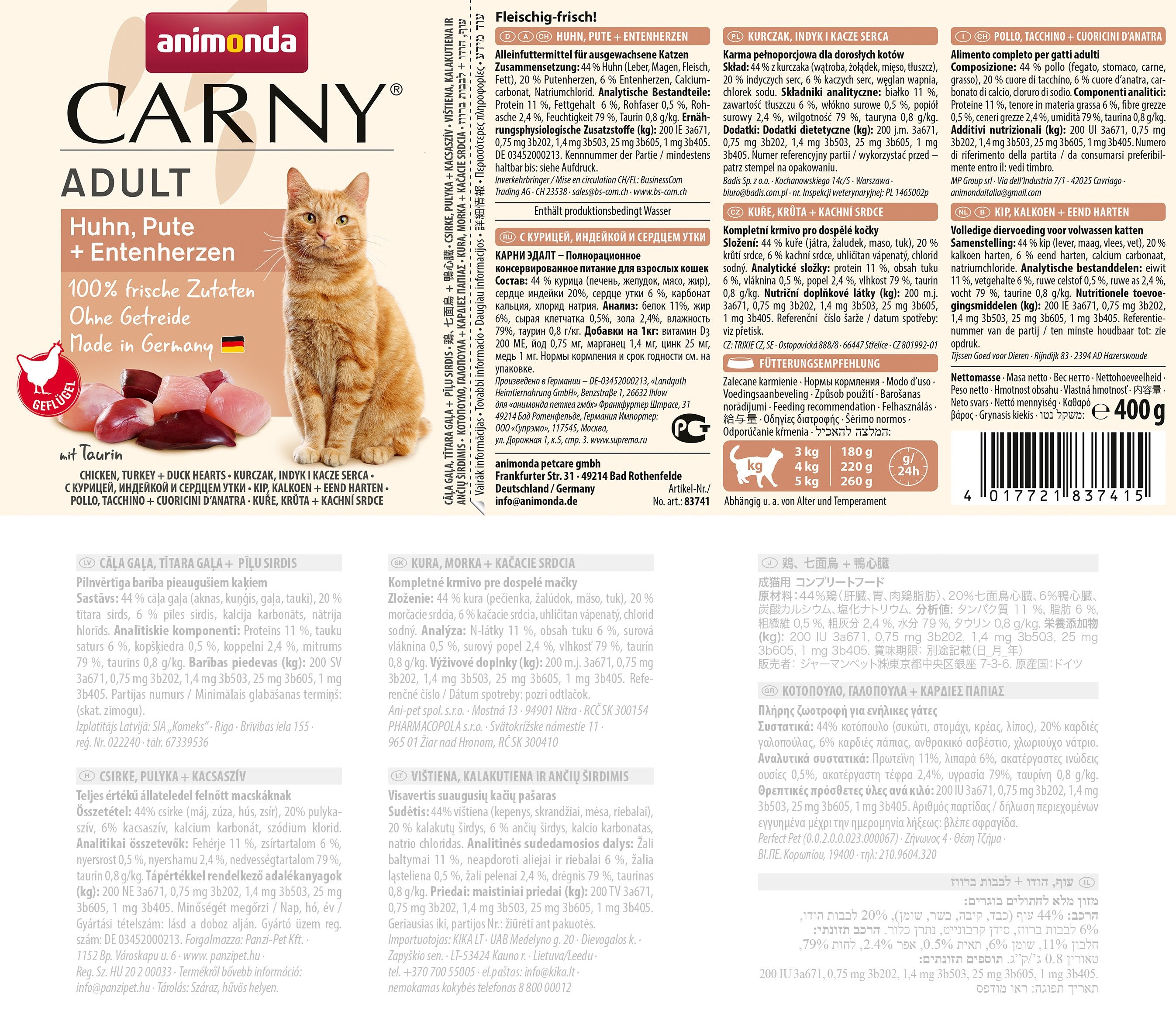 EAN 4017721837415 - animonda Carny chicken, turkey + duck hearts 400 g imagen 2