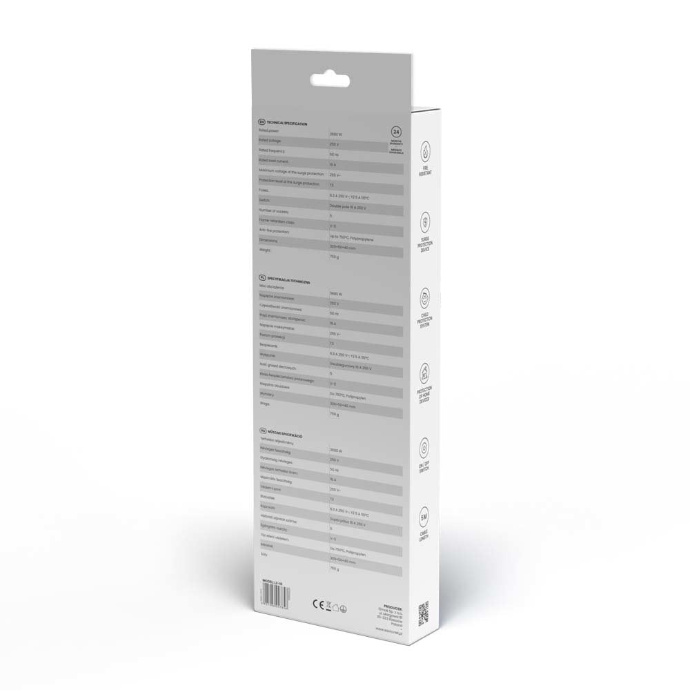 Listwa Zasilajaca Przeciwprzepieciowa 5 Gniazd, 5m, Lz-10