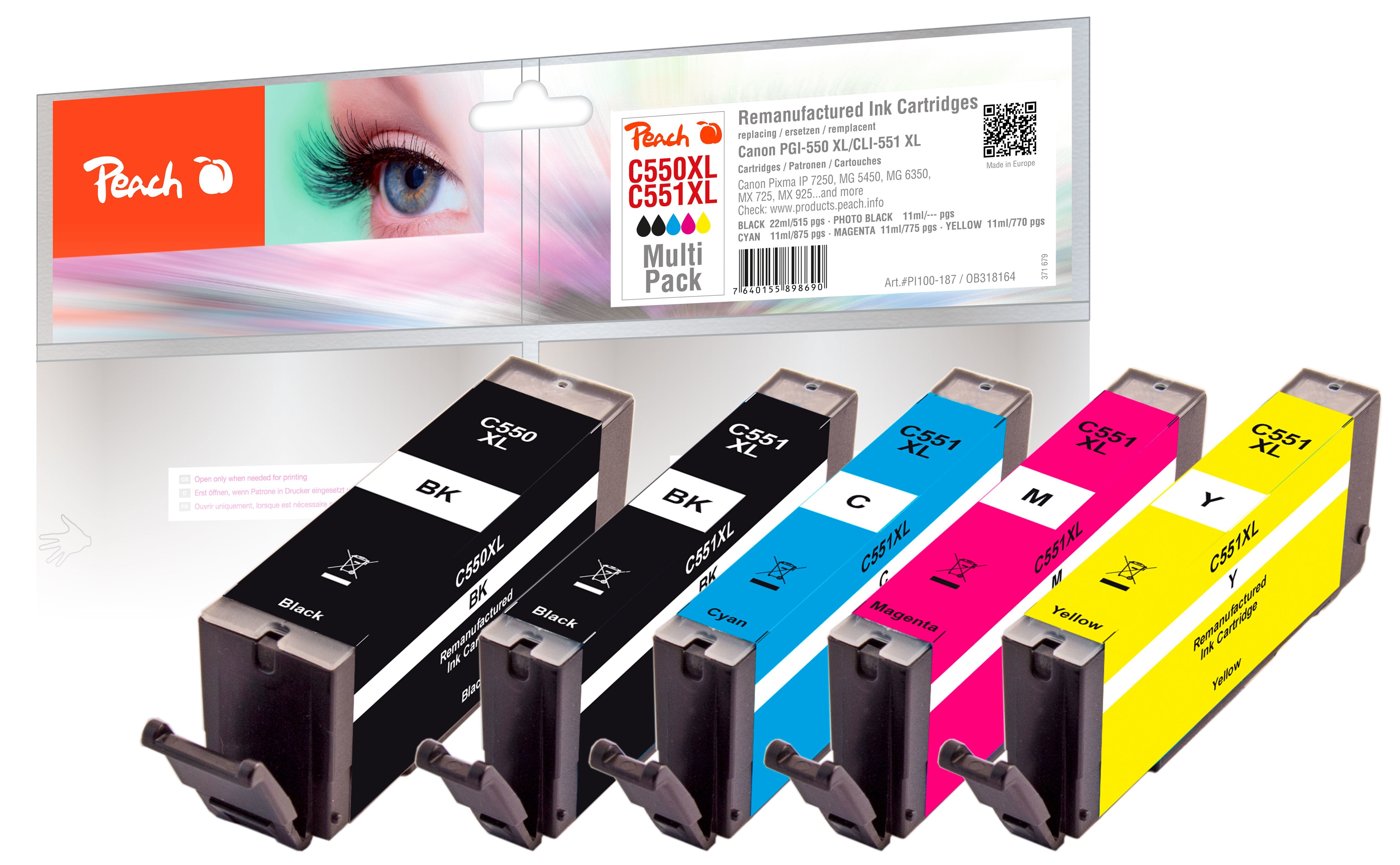 Peach Multipackplus Cartucho De Tinta Para Canon Mg5450 550/551 Retail Comp