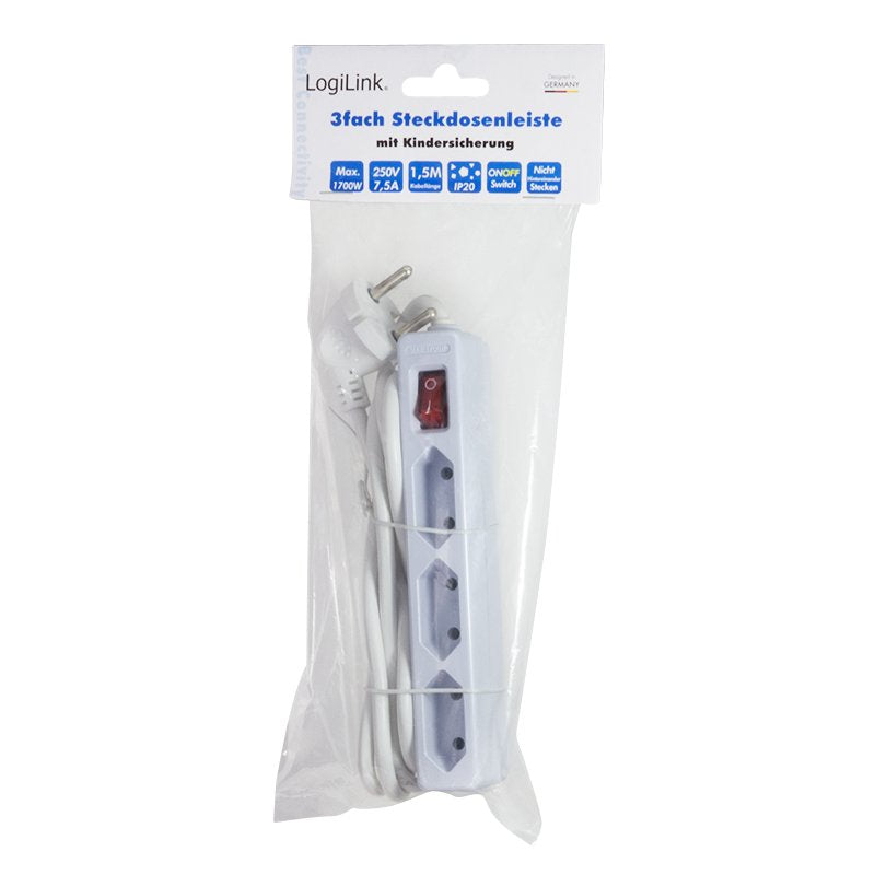 EAN 4052792049541 - LogiLink LPS230 base múltiple 1,5 m 3 salidas AC Interior Blanco imagen 3